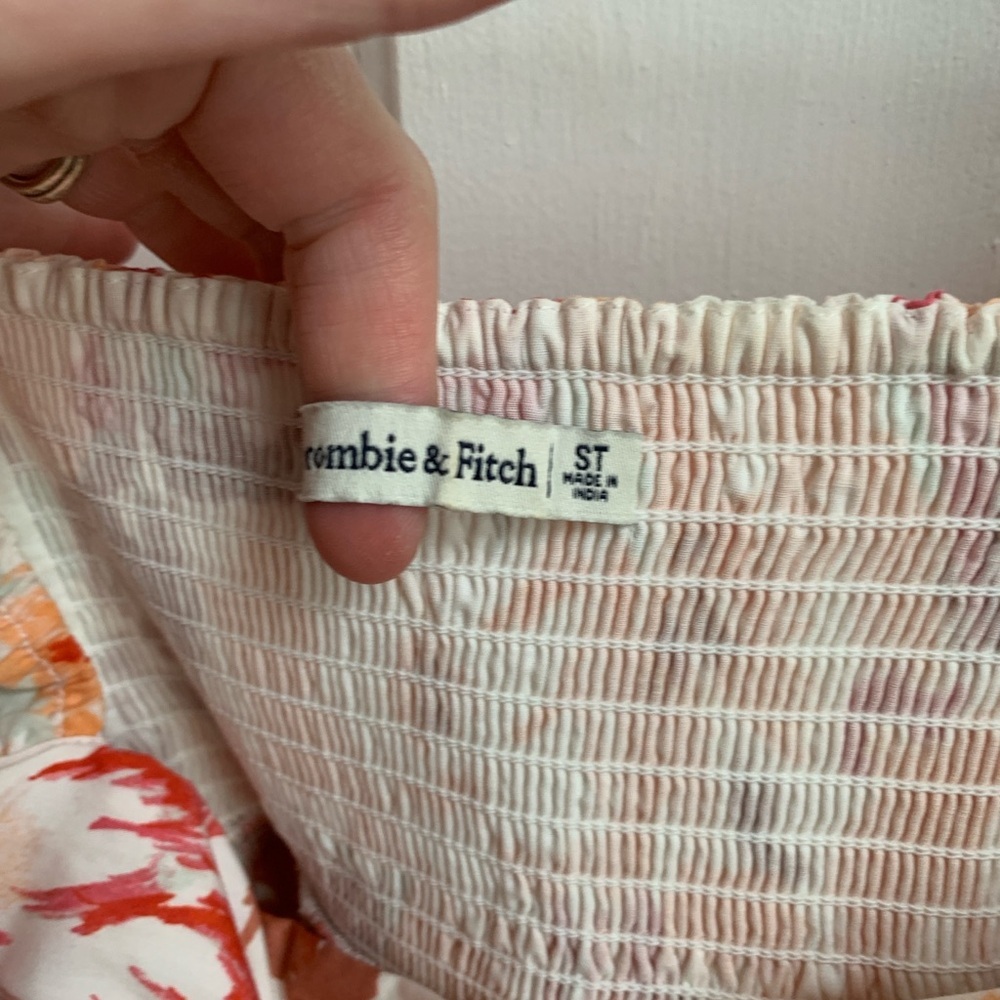 Abercrombie & Fitch Emerson Poplin Dress Small/Tall Floral Orange & Pink - Picture 4 of 5